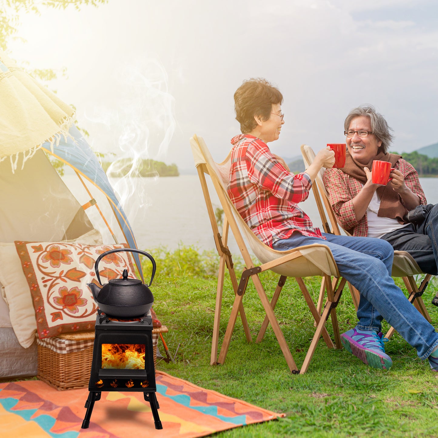 Schwarzer abnehmbarer Eisen-Campingkocher