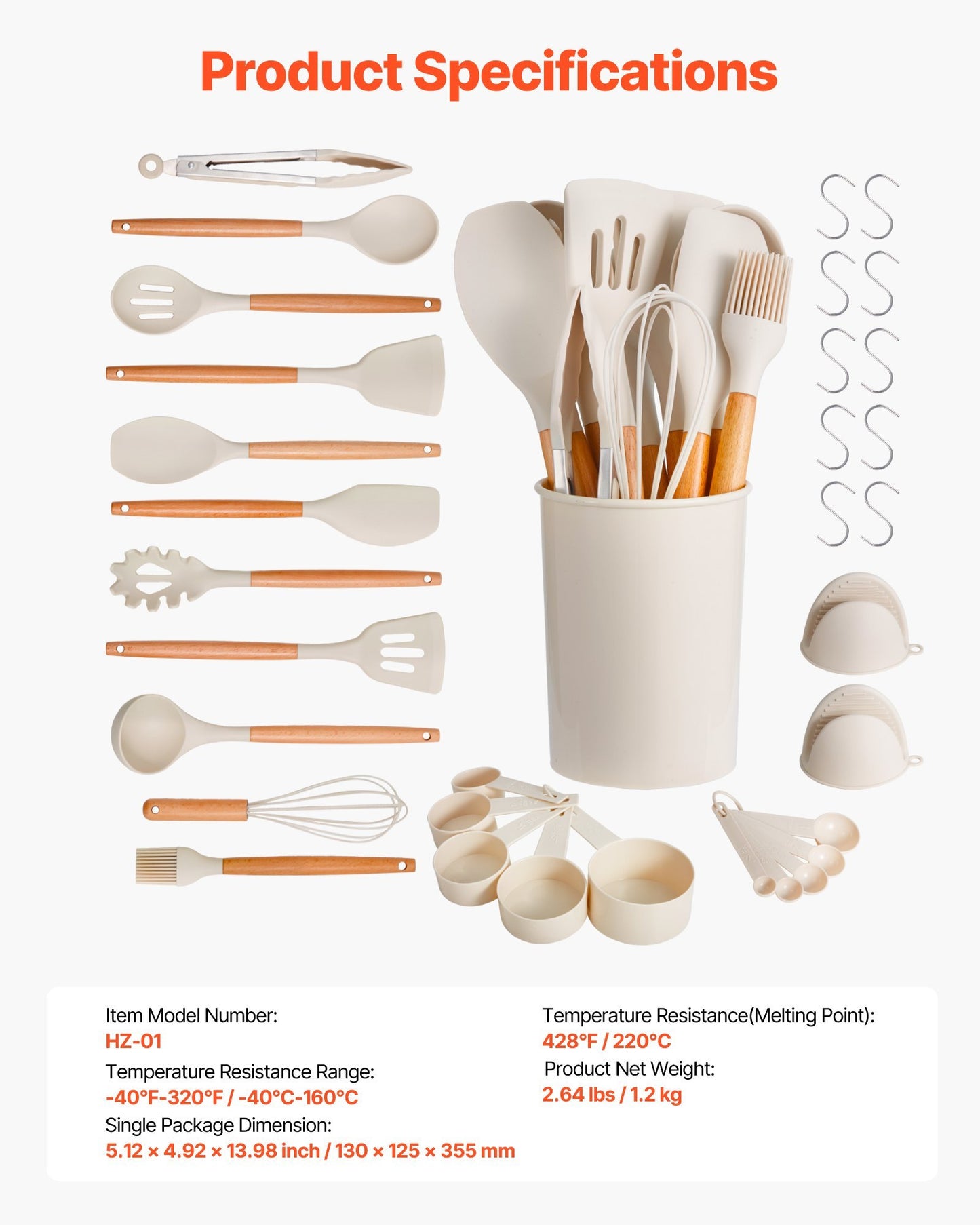 34-teiliges Silikon-Küchenutensilien Set hitzebeständig