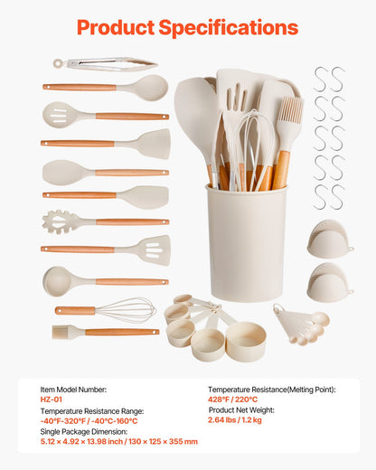 34-teiliges Silikon-Küchenutensilien Set hitzebeständig