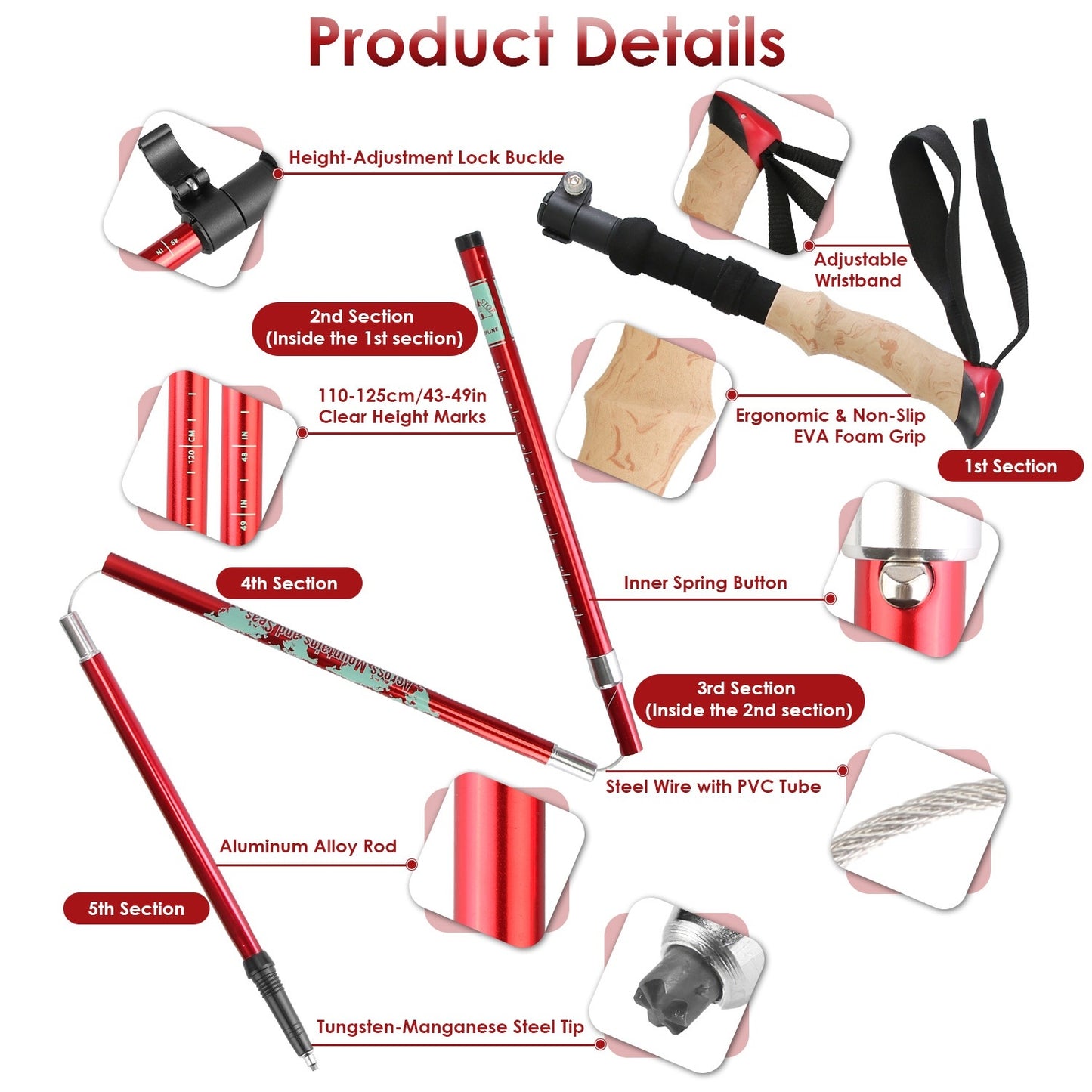 2er Set Faltbare Trekkingstöcke Alu